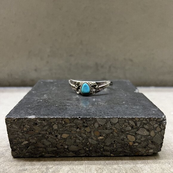 Delicate Vintage Sterling Silver and Turquoise Open Cuff Bracelet - Picture 2 of 7